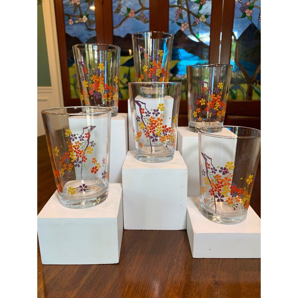 Vintage Flower Pedal Juice Glasses.